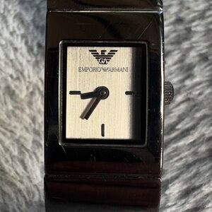 Vintage Emporio Armani Dark Stainless Steel and Silver Face Watch